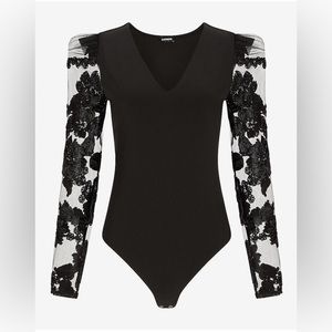 Express Floral Lace Sleeve Thong Bodysuit (xs) NWT
